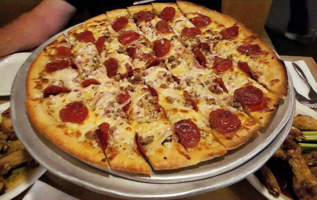 Pepperoni pizza on a tray