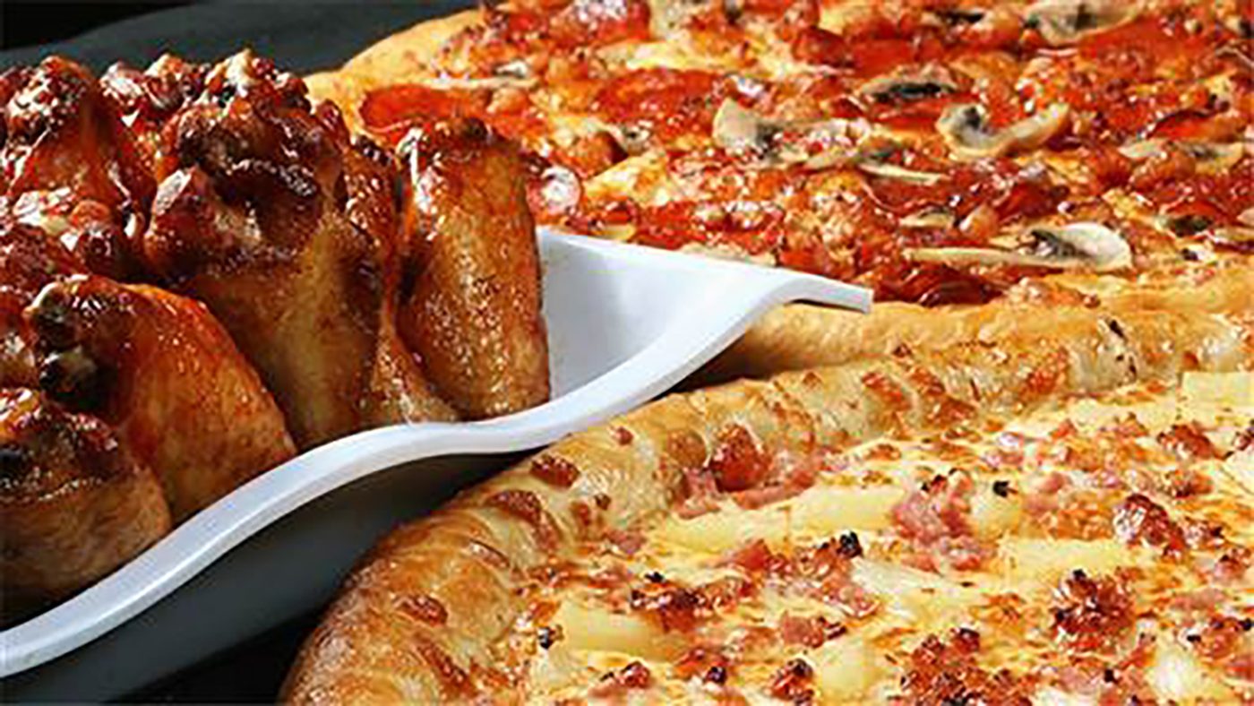 Wings and pizza spread